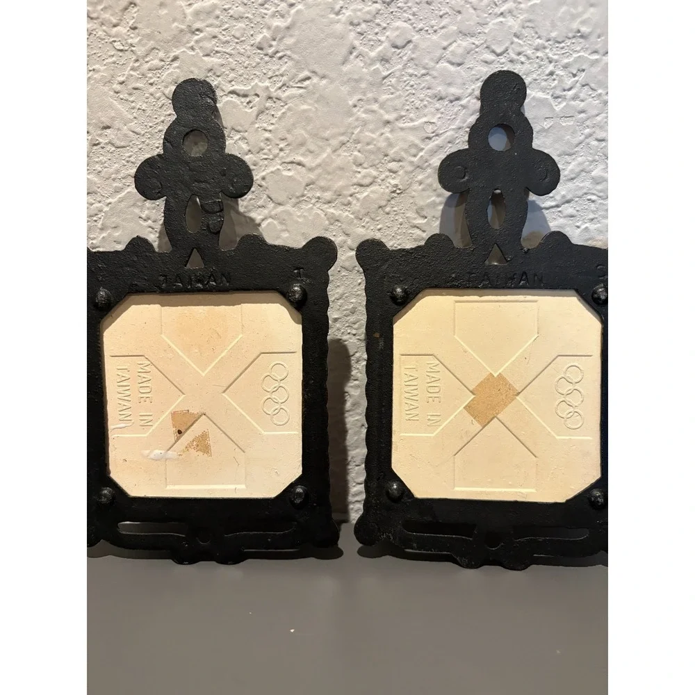 Used Vintage Cast Iron & Ceramic Tile Trivets, Set of 2